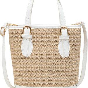 Straw Bucket Bag Women Summer Handbag Crossbody Woven Purse Travel Beach